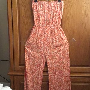 Strapless pants romper with pockets and wide leg